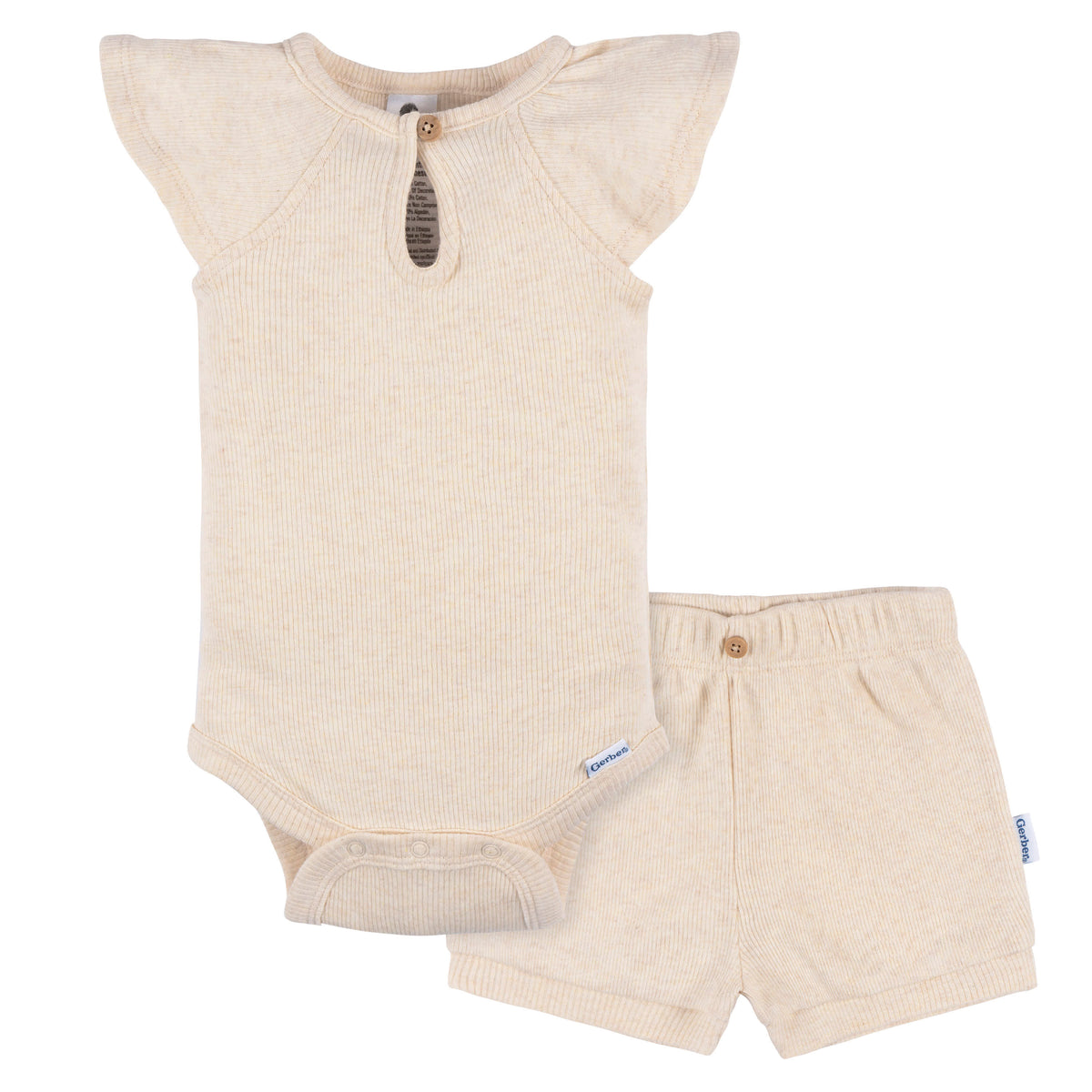 2-Pack Baby Girls Light Oatmeal Heather Bodysuit and Shorts Set