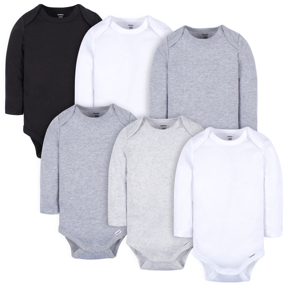 6-Pack Baby Neutral White, Gray, & Black Long Sleeve Onesies Bodysuits