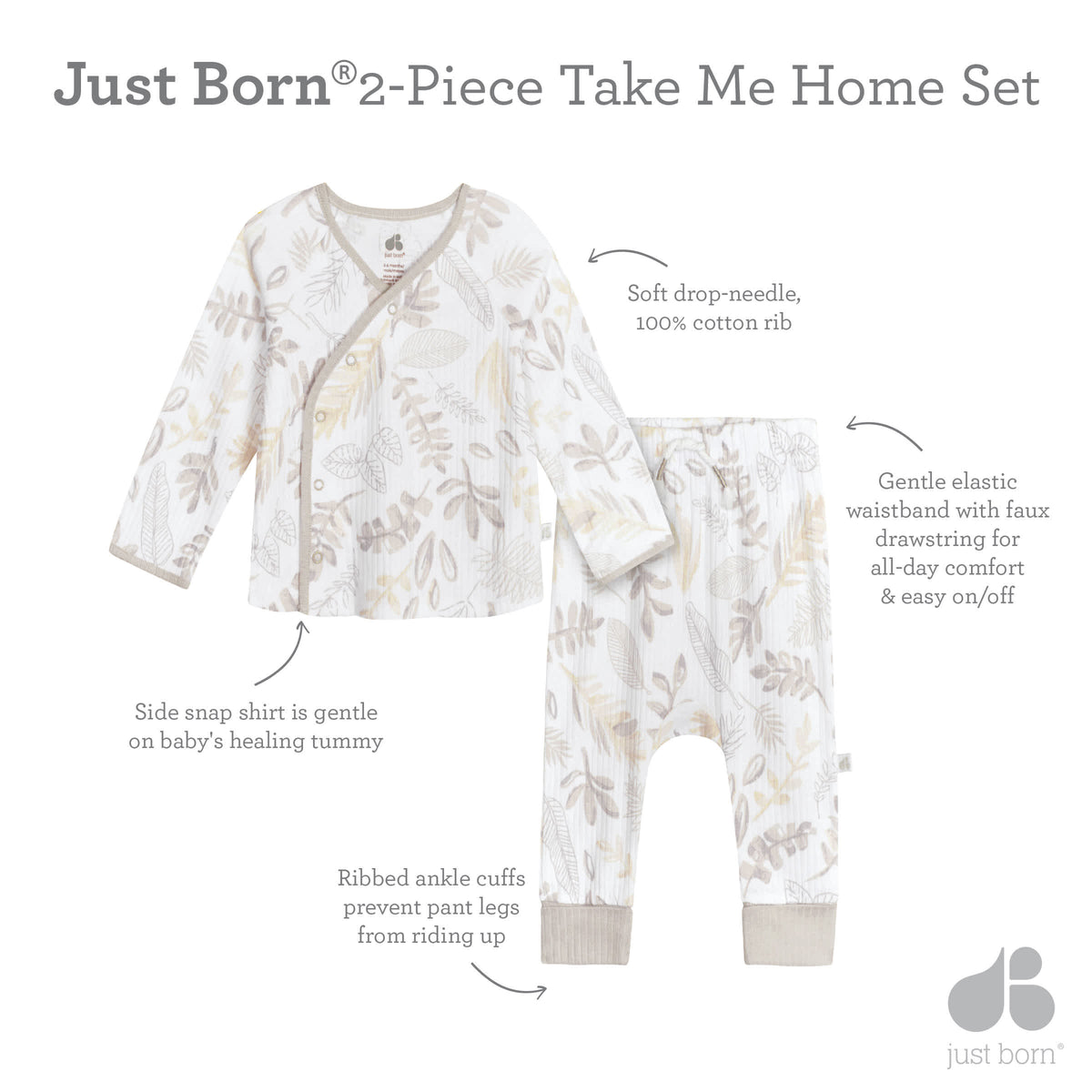 2-Piece Baby Neutral Natural Leaves Take Me Home Set, view 14