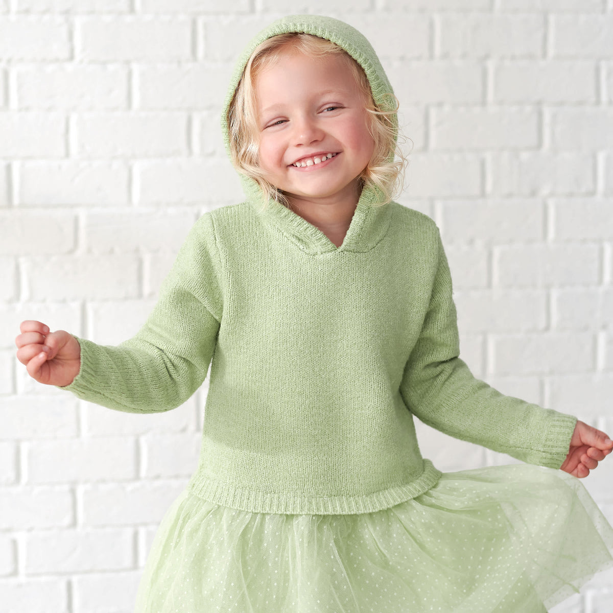 Infant & Toddler Girls Green Sweater Dress With Tulle Skirt, view 4