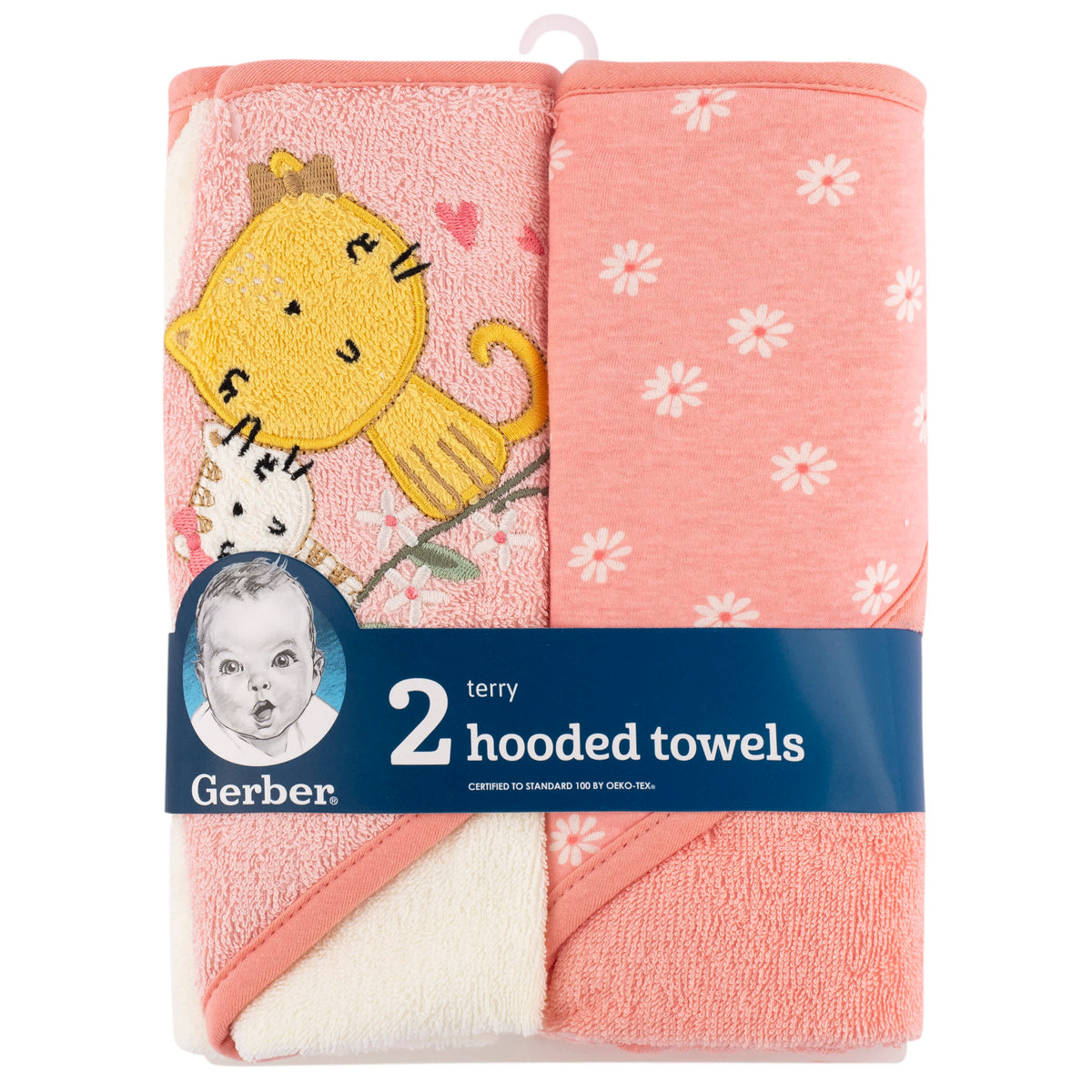 2-Pack Baby Girls Kitty Floral Hooded Towel, view 2