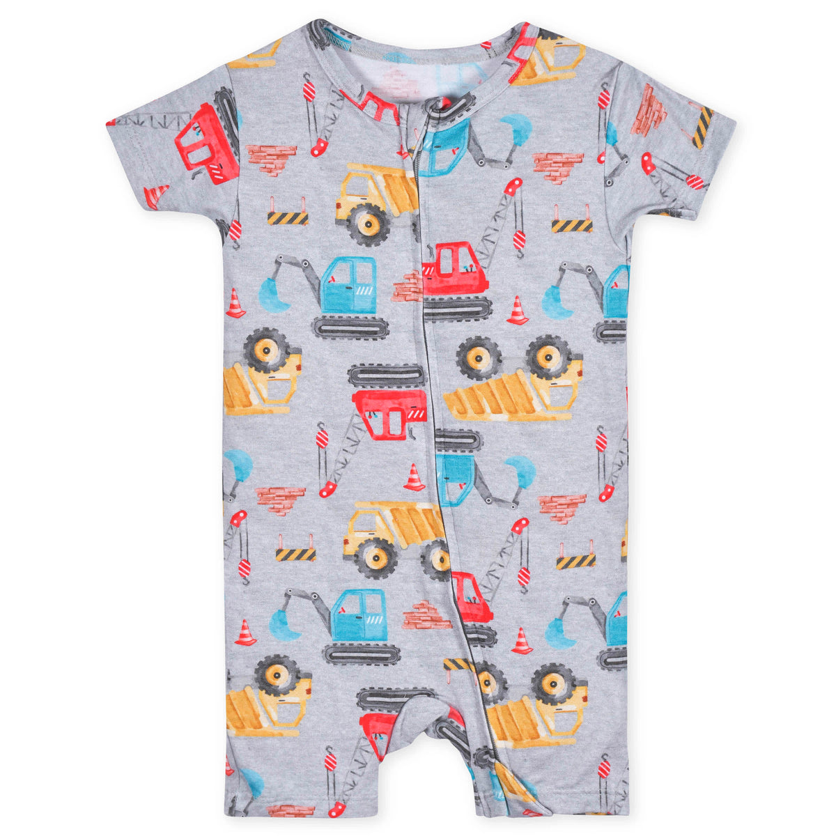 Baby Boys Construction Trucks Buttery Soft Viscose Made from Eucalyptus Snug Fit Romper, view 2