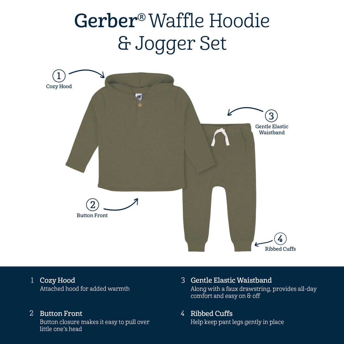 2-Piece Infant & Toddler Boys Sage Green Waffle Hoodie & Jogger Set, view 8
