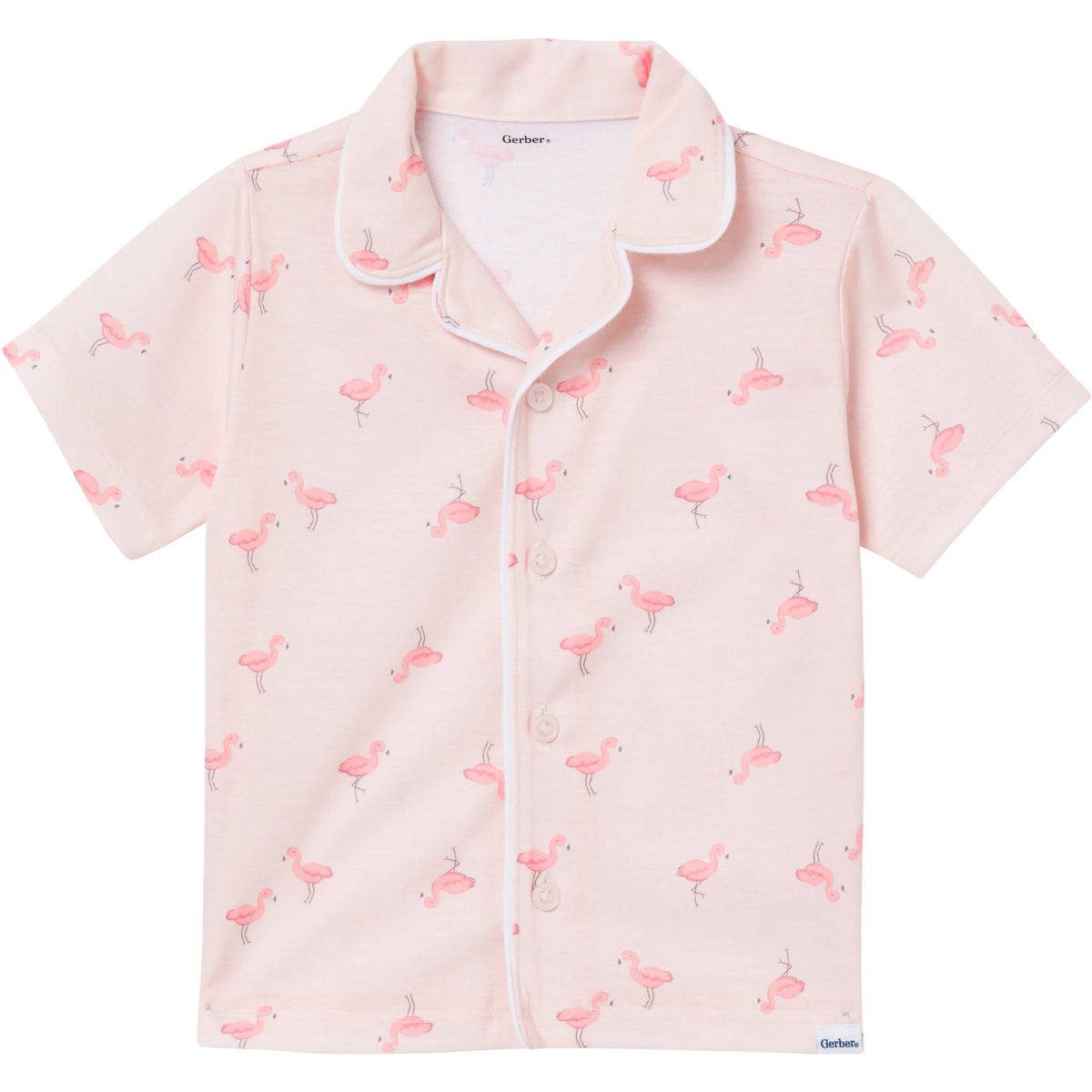 2-Piece Infant & Toddler Girls Flamingoes Button Up Pajama Shorts Set, view 2