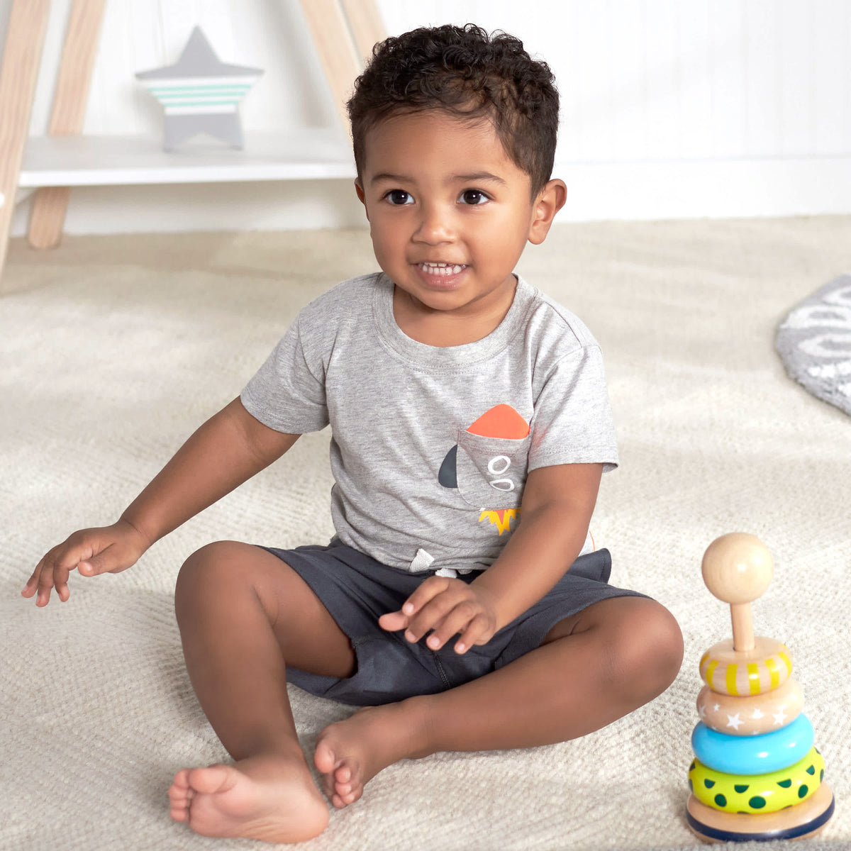 2-Piece Baby & Toddler Boys Blast Off Pocket Tee & Knit Shorts Set, view 2