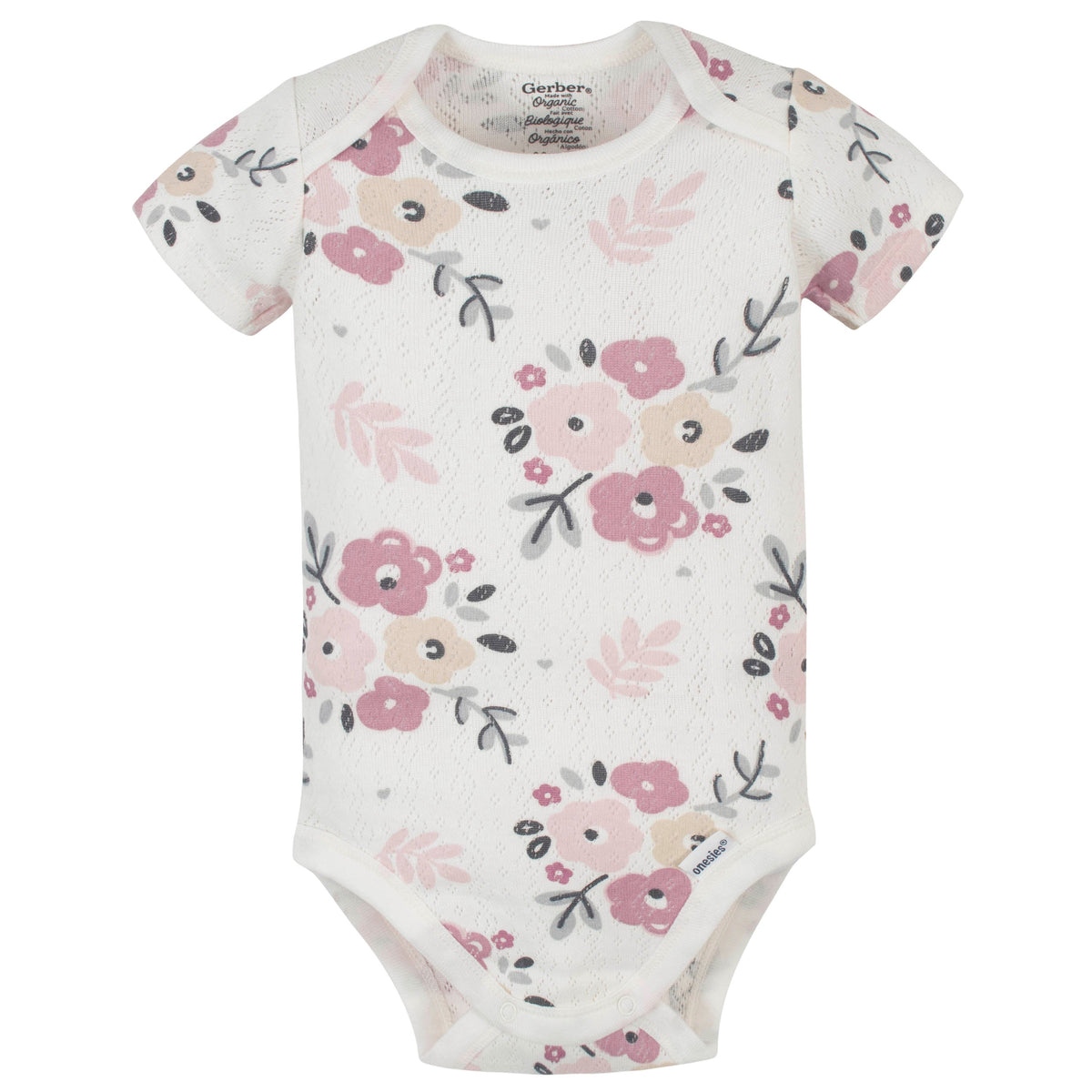 5-Pack Organic Baby Girls Floral Short Sleeve Onesies Brand Bodysuits, view 2