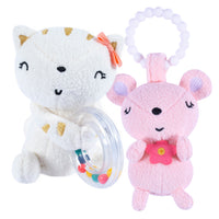 2-Piece Baby Cat & Mouse Rattle and Teether Set