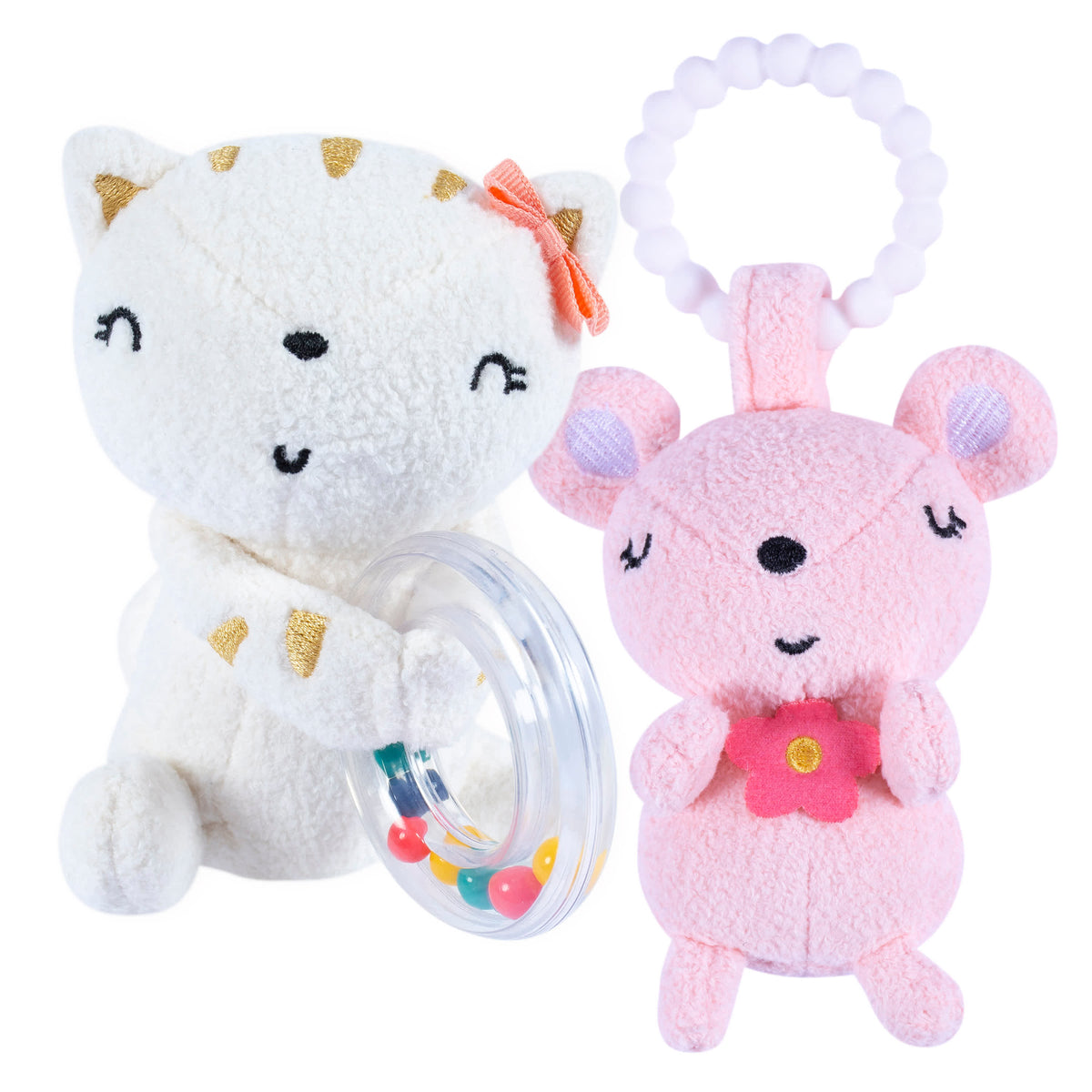 2-Piece Baby Cat & Mouse Rattle and Teether Set