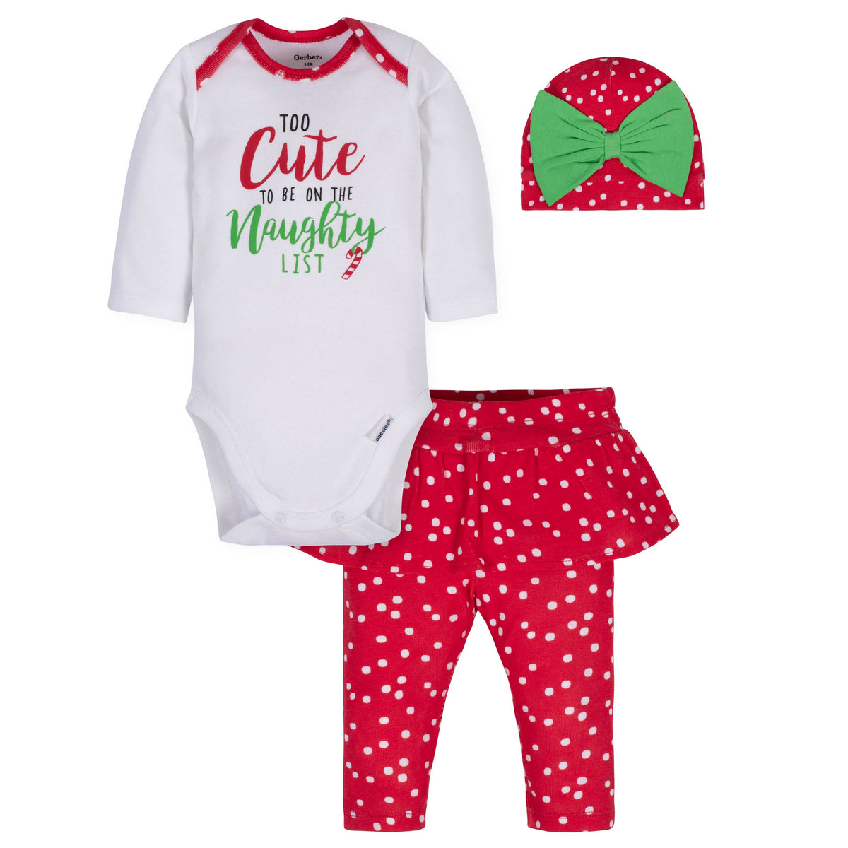3-Piece Baby Girls Cute Holiday Bodysuit, Pant, & Cap Set