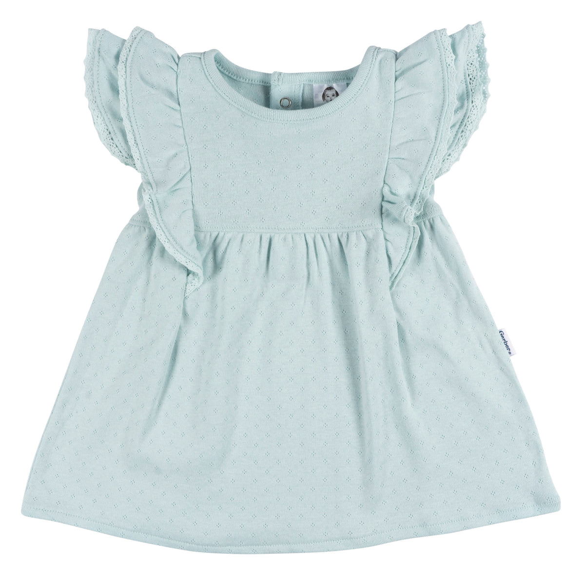 2-Piece Baby Girls Aqua Blue Dress & Diaper Cover, view 3