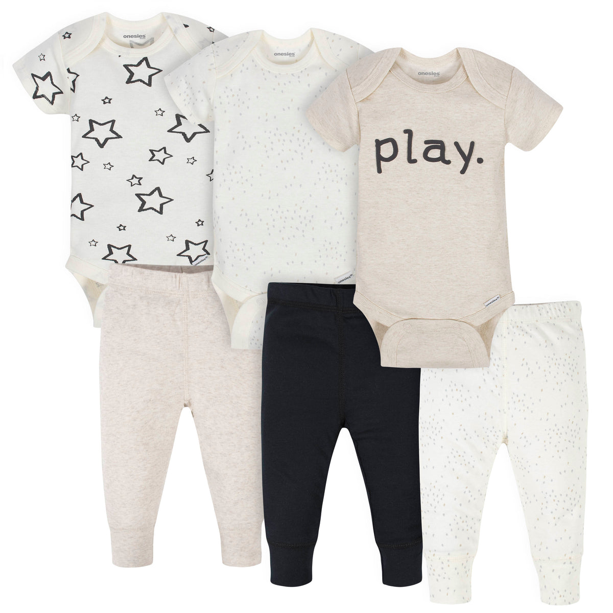 6-Piece Baby Neutral Play Onesies Bodysuits & Pants Set