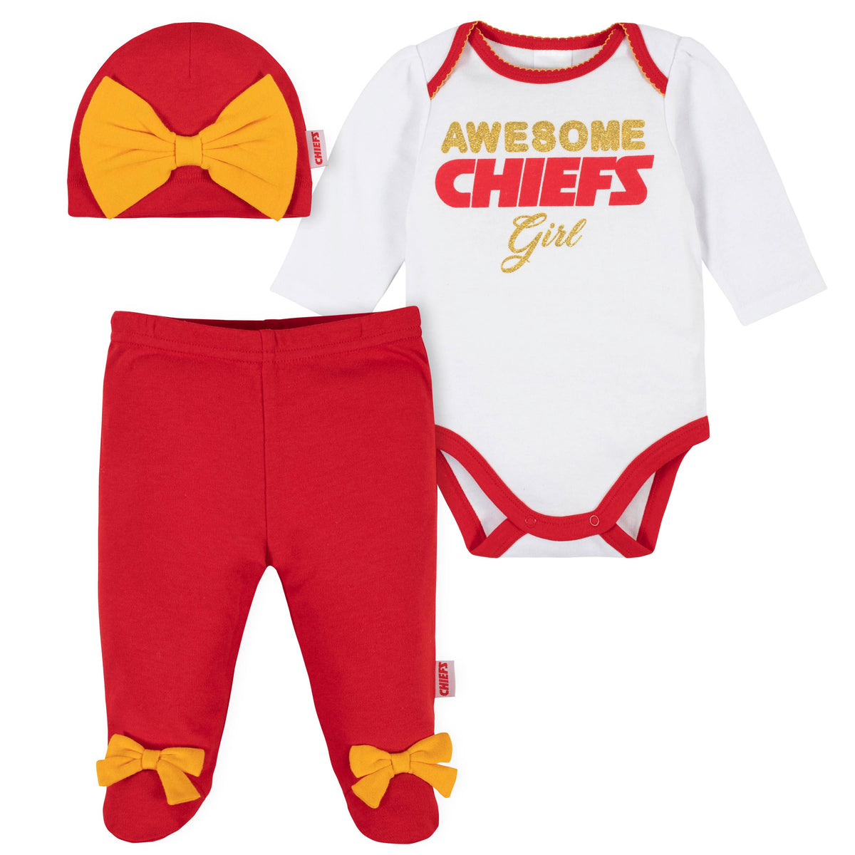 3-Piece Kansas City Chiefs Bodysuit, Pant, and Cap Set