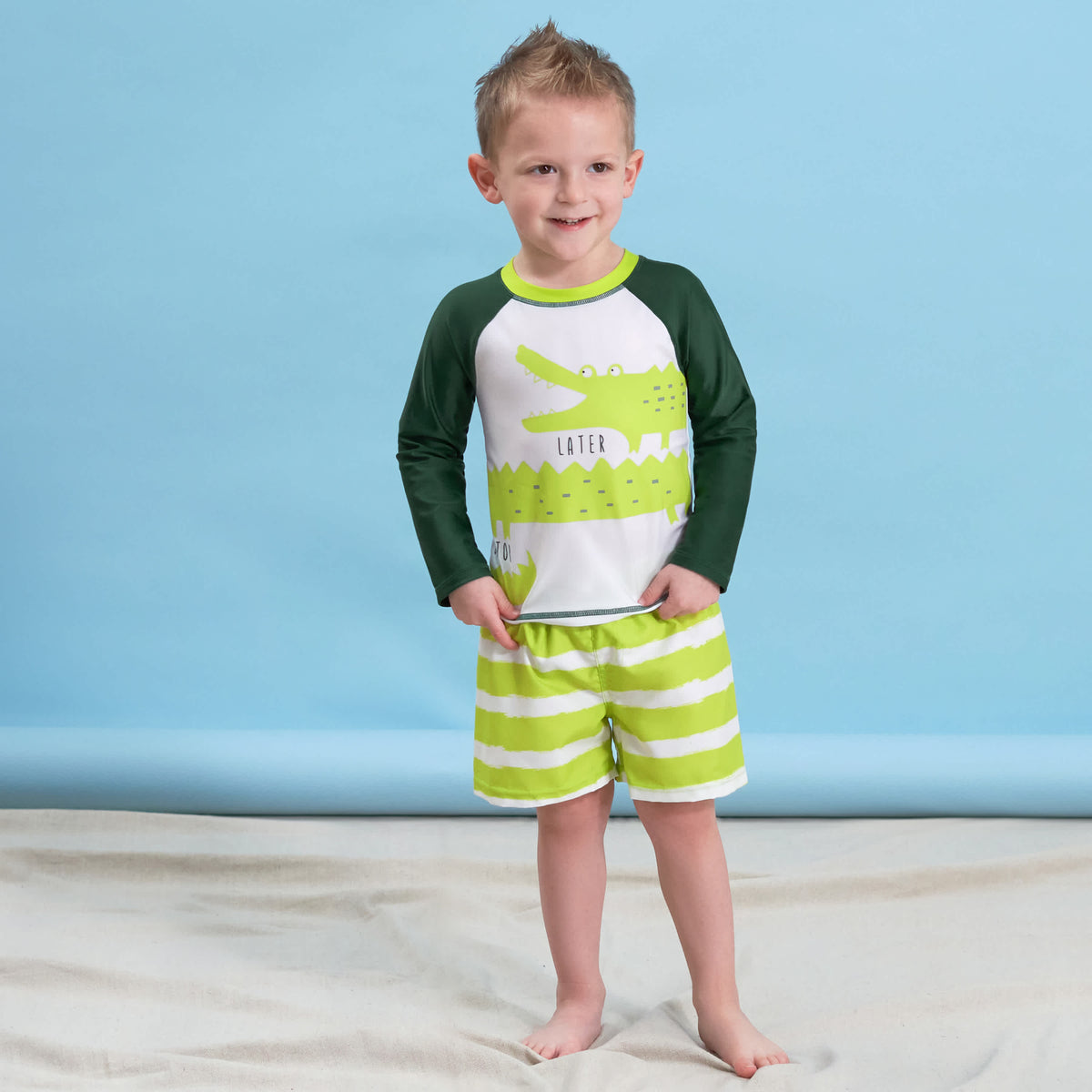 2-Piece Baby & Toddler Boys Later Gator Rash Guard & Swim Trunks Set, view 4