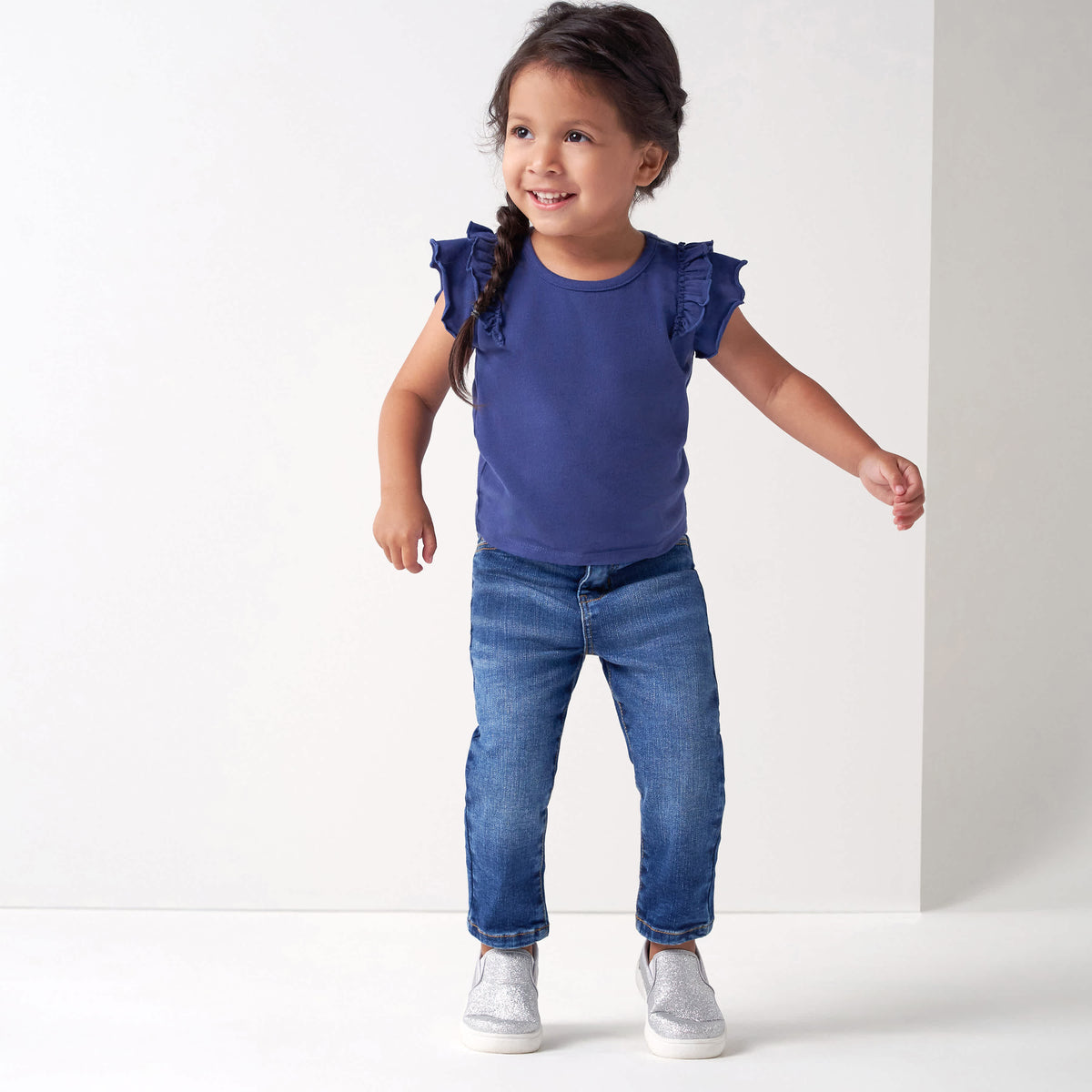 Infant and Toddler Neutral Blue Straight Fit Jeans, view 4