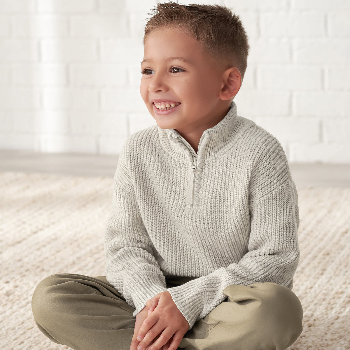 Infant & Toddler Boys Oatmeal Heather Zip Front Sweater, view 2