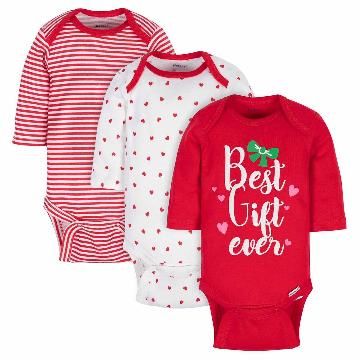 3-Pack Baby Girls Holiday Gift Long Sleeve Onesies Bodysuits