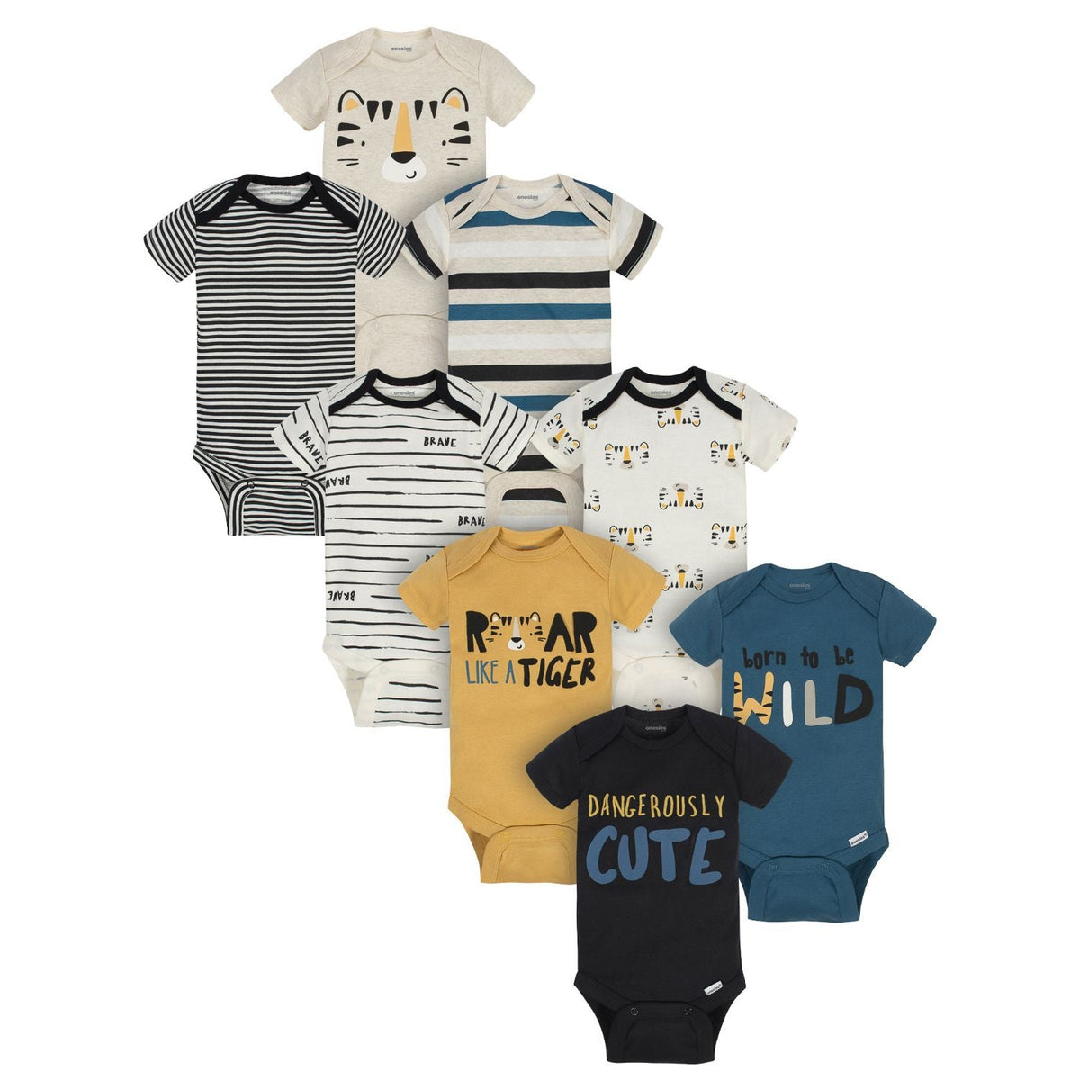 8-Pack Baby Boys Tiger Short Sleeve Onesies Bodysuits