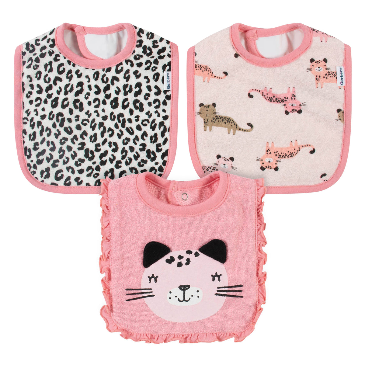 3-Pack Baby Girls Leopard Bibs