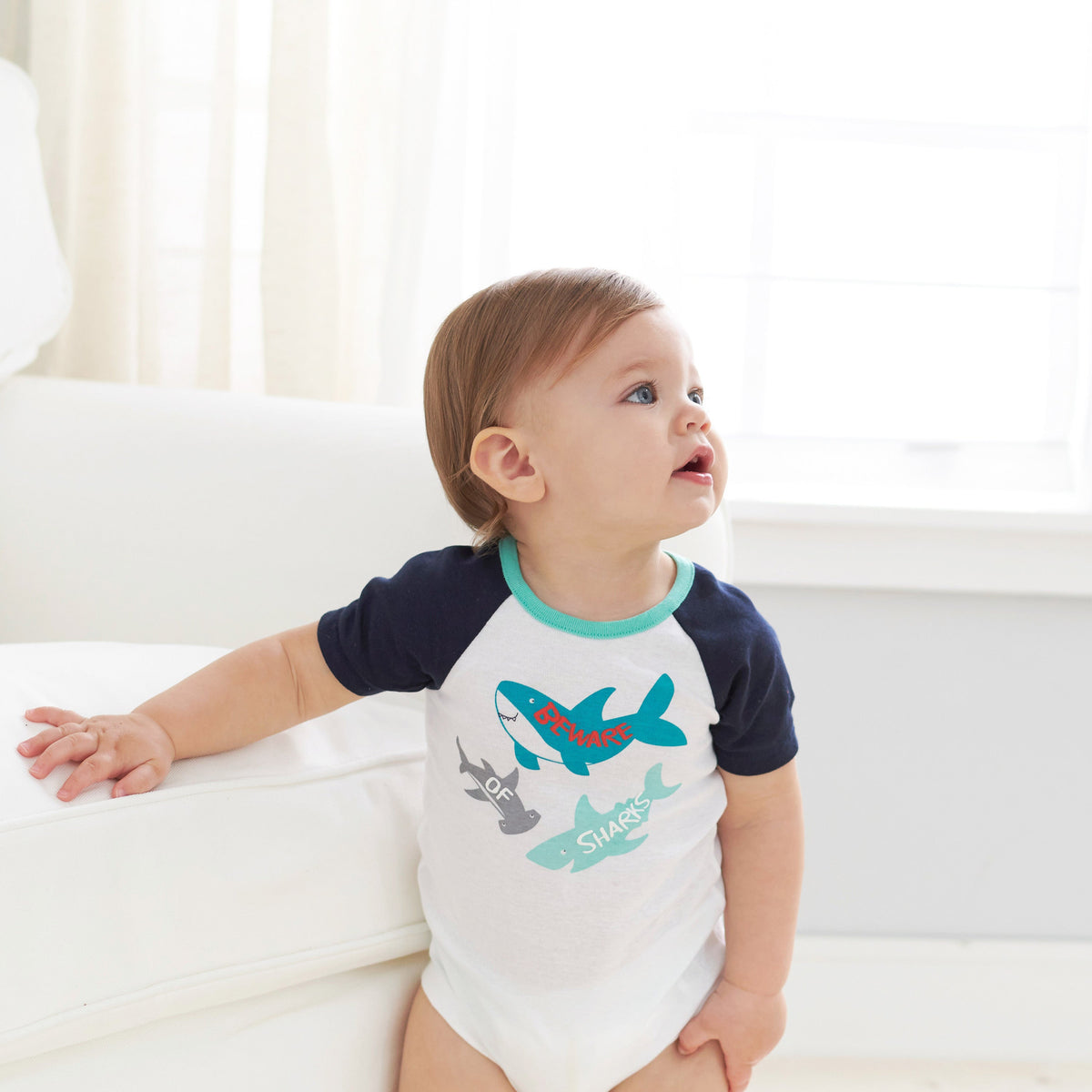 4-Pack Baby Boys Shark Onesies Bodysuits, view 3