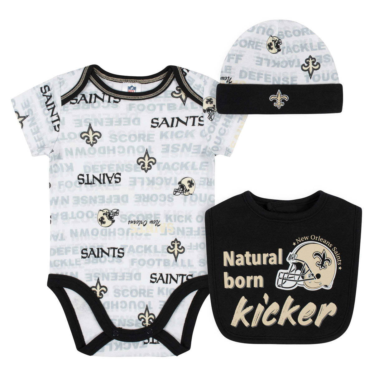 Baby Boys 3-Piece New Orleans Saints Bodysuit, Cap, and Bib Set