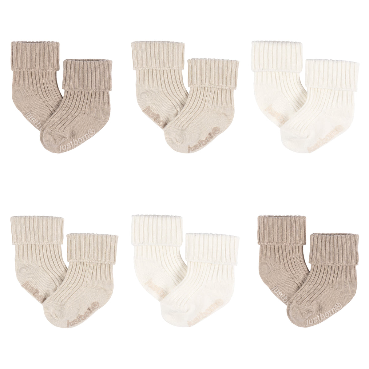 6-Pack Baby Neutral Tan Rolled Cuff Ribbed Socks