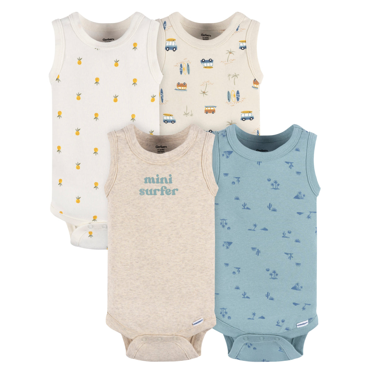 4-Pack Baby Boys Surfer Onesies Bodysuits