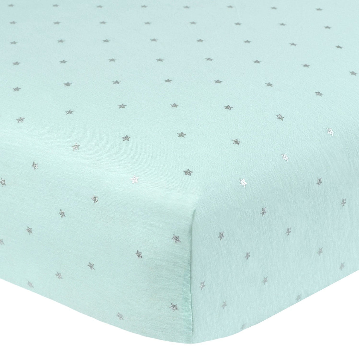 Baby Neutral Metallic Star Mint Jersey Knit Crib Sheet