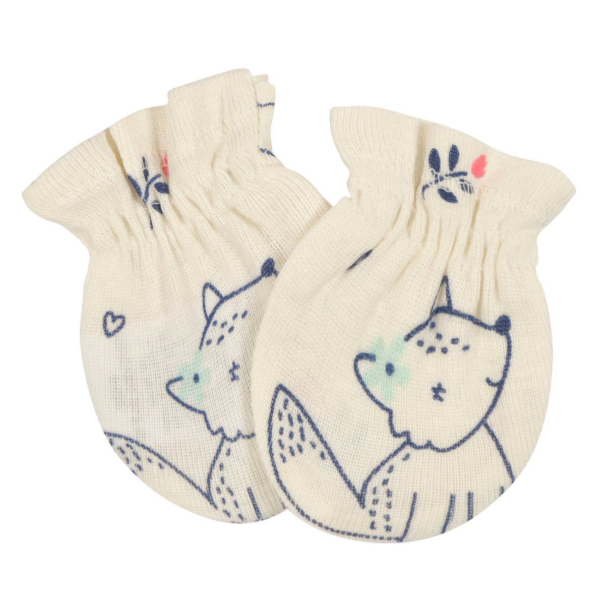 3-Pack Baby Girls Fox No Scratch Mittens, view 4