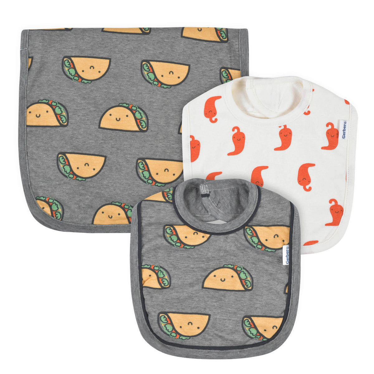 2-Piece Baby Neutral Taco Bibs & Burp Set