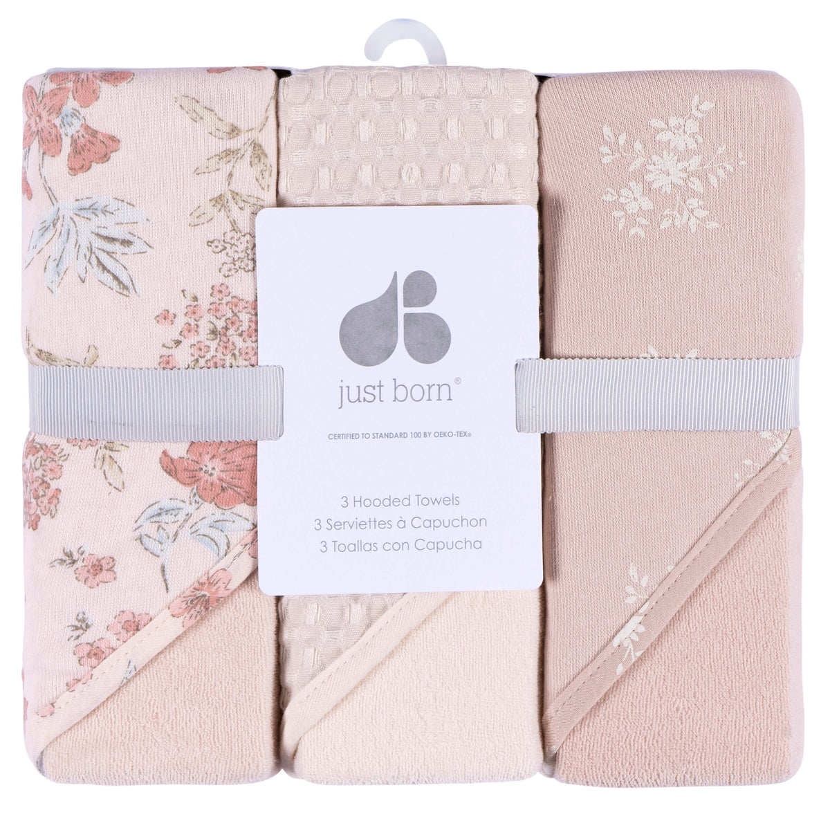3-Piece Baby Girls Pink Hooded Towel, view 8