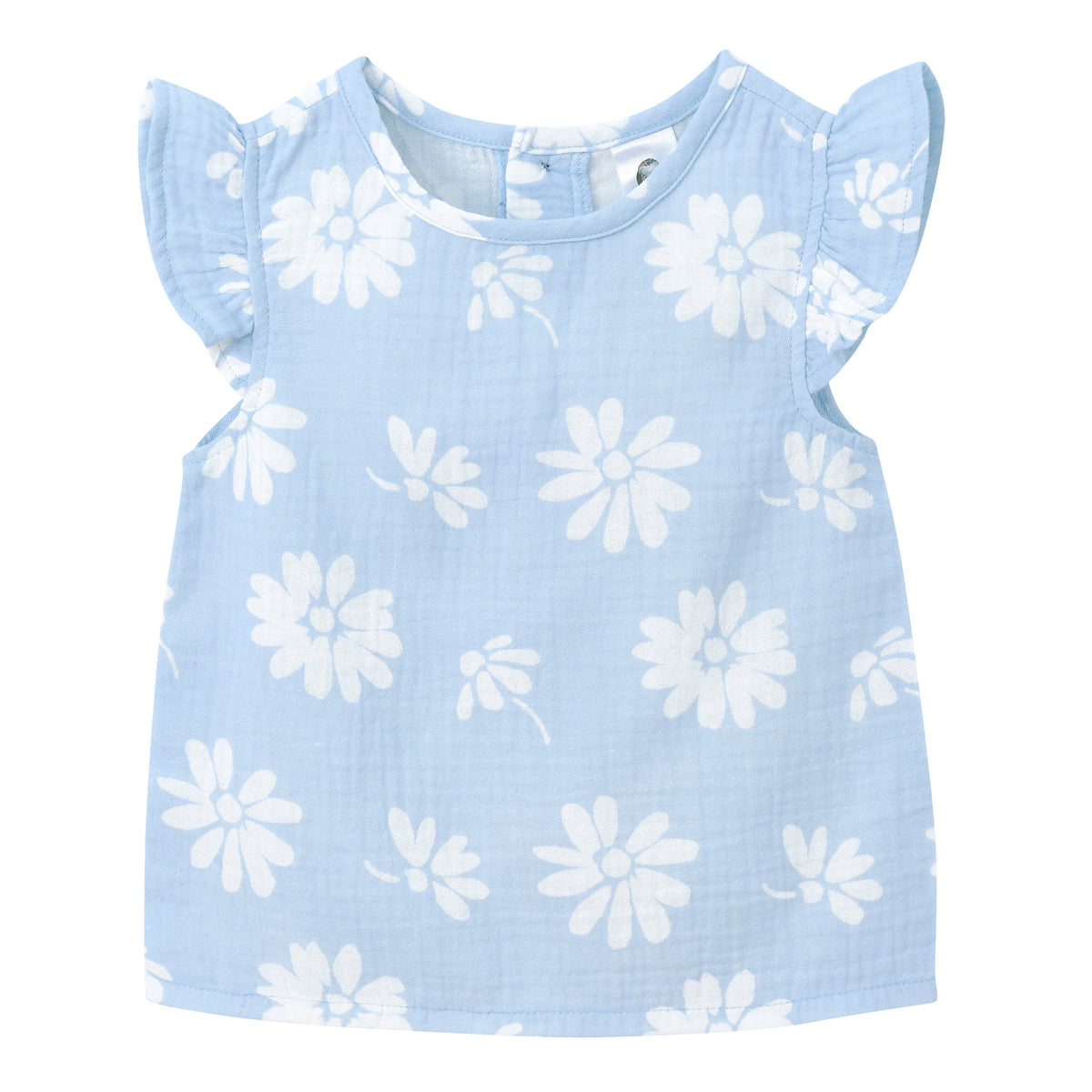 Infant & Toddler Girls Blue Floral Gauze Flutter Sleeve Top