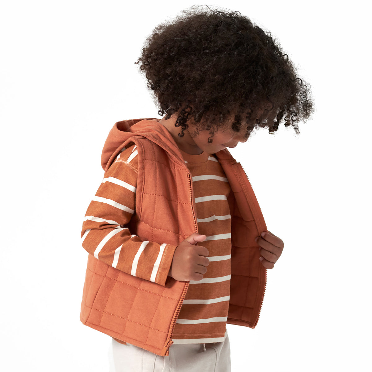 Modern Moments by Gerber Infant & Toddler Boys Orange Quilted Hooded Vest, view 3