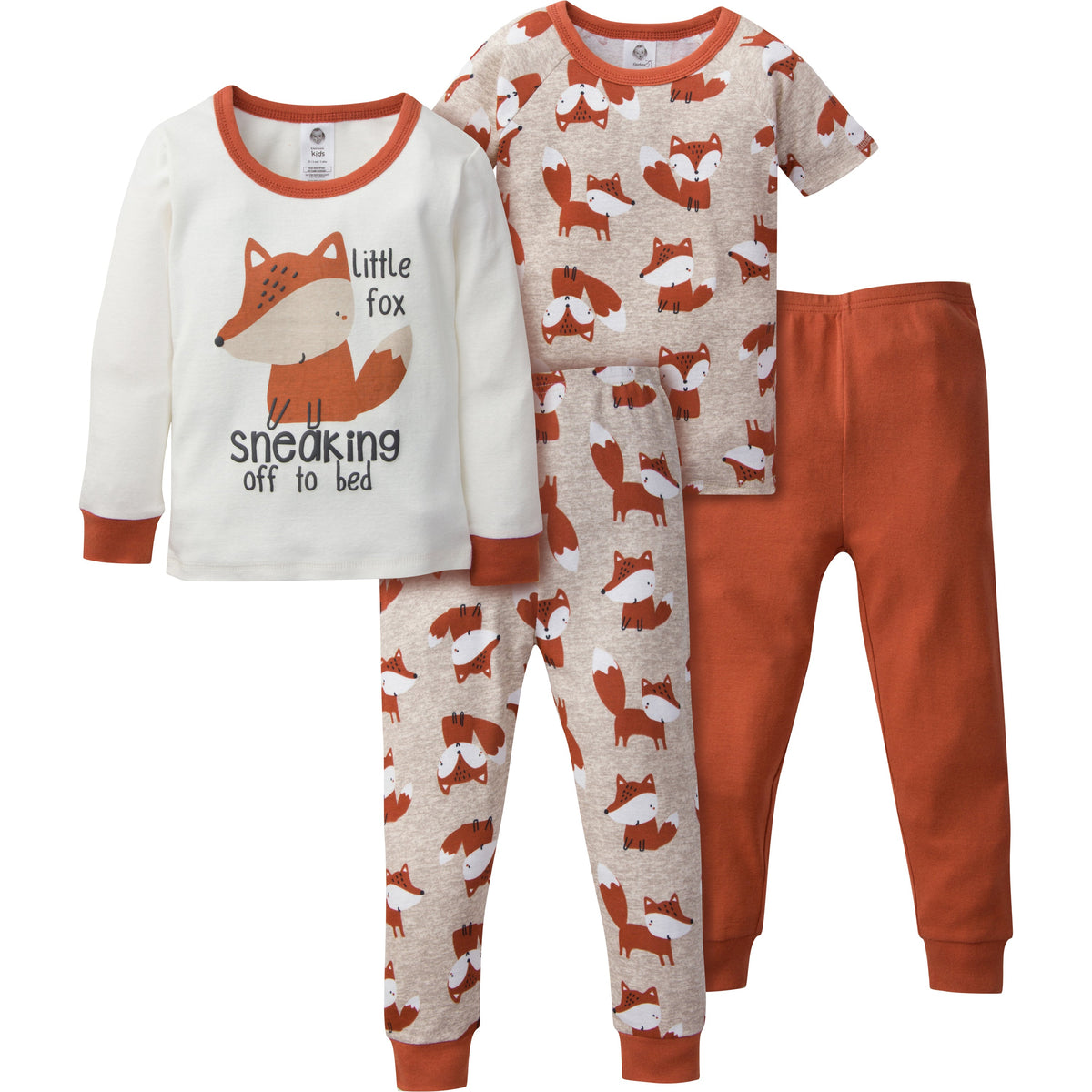 4-Piece Boys Fox Snug Fit Cotton Pajamas