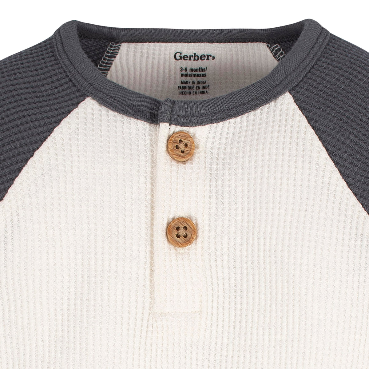 2-Pack Baby Boys Blue & Ivory Long Sleeve Henley Onesies Bodysuits, view 3