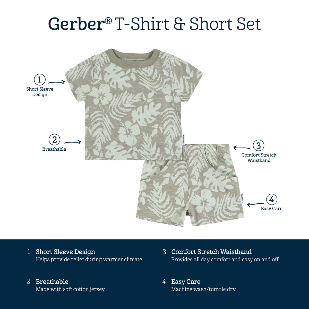 2-Piece Baby Boys Tropical Leaves T-Shirt and Shorts, view 6