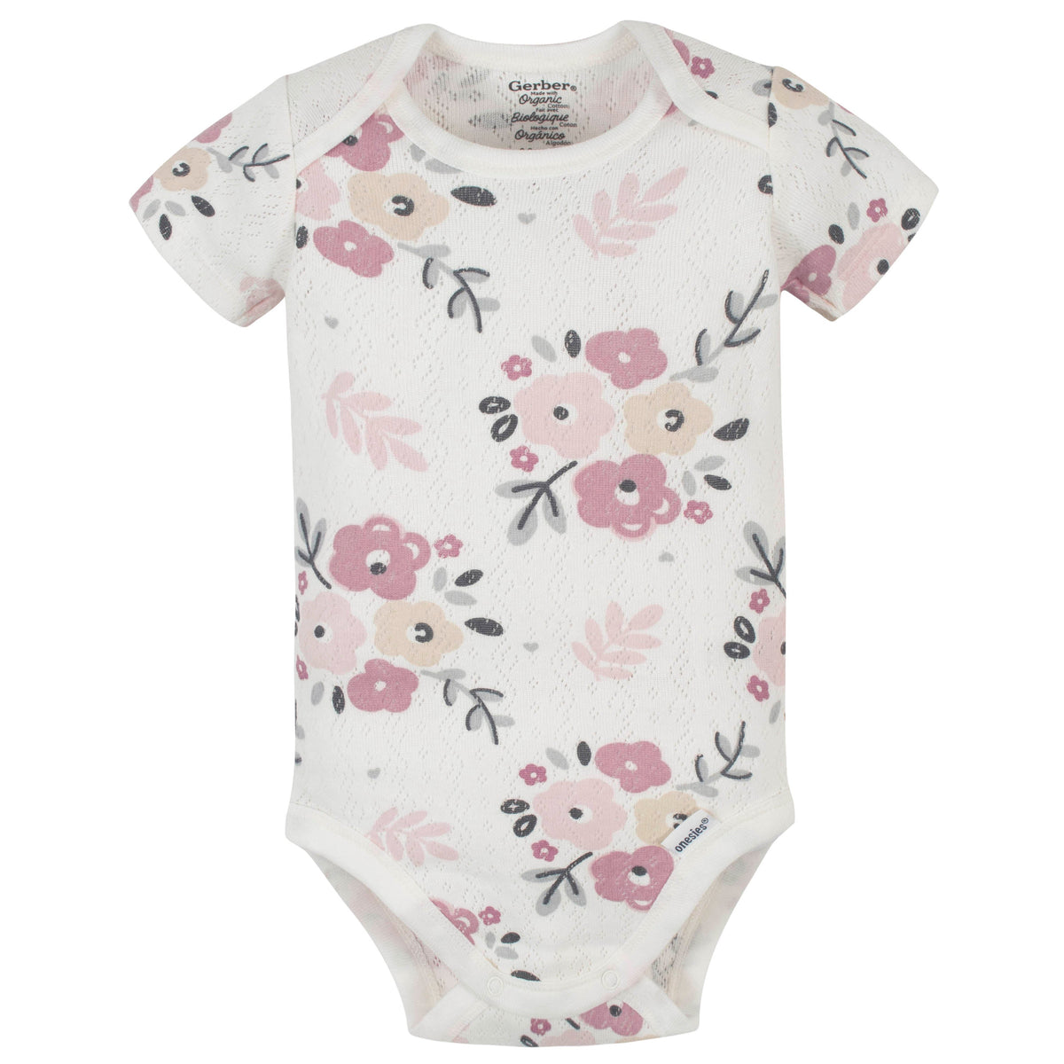 3-Pack Organic Baby Girls Wild Flower Short Sleeve Onesies Bodysuits, view 2