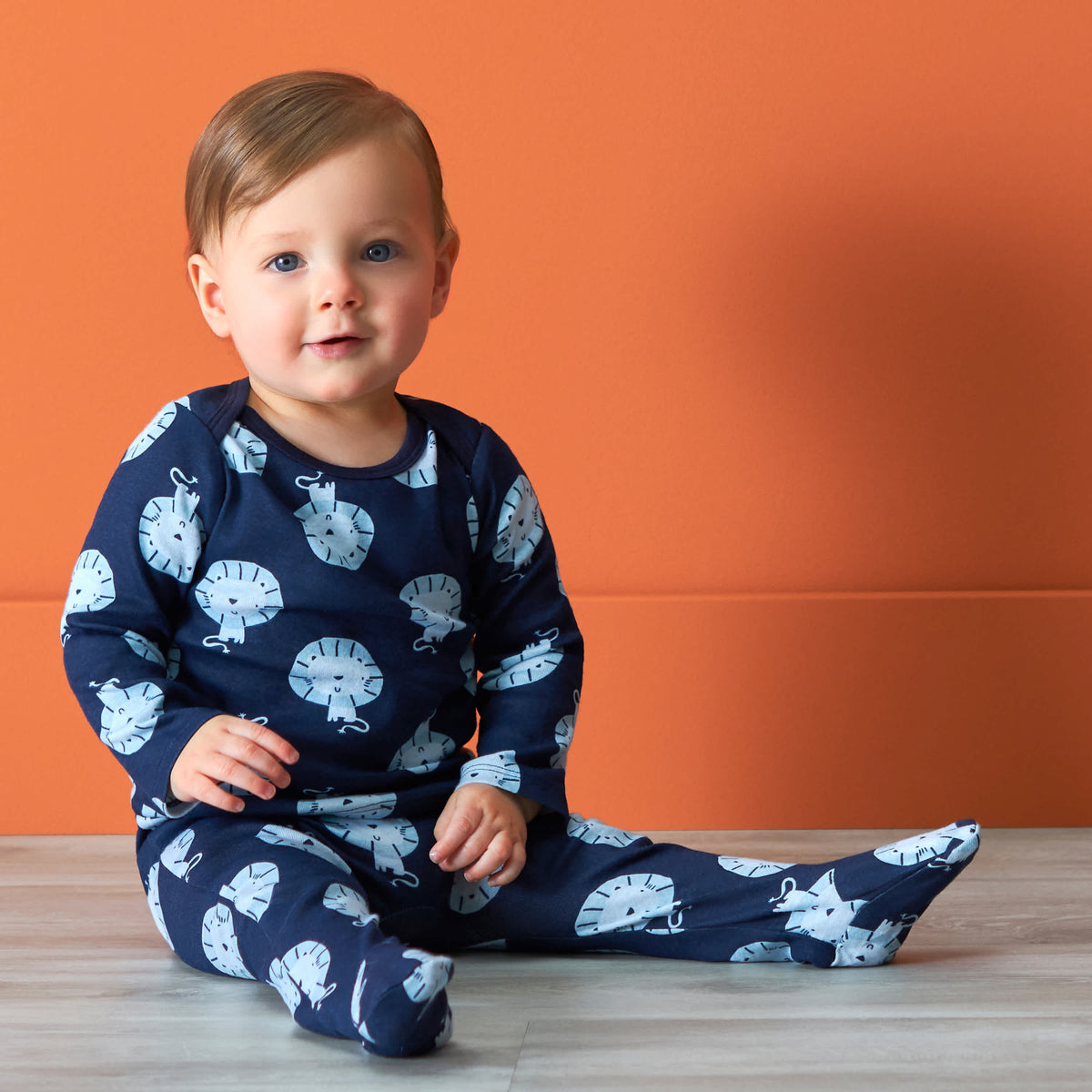 3-Piece Baby Boys Lion Long Sleeve Shirt, Footed Pant, & Cap Set, view 3