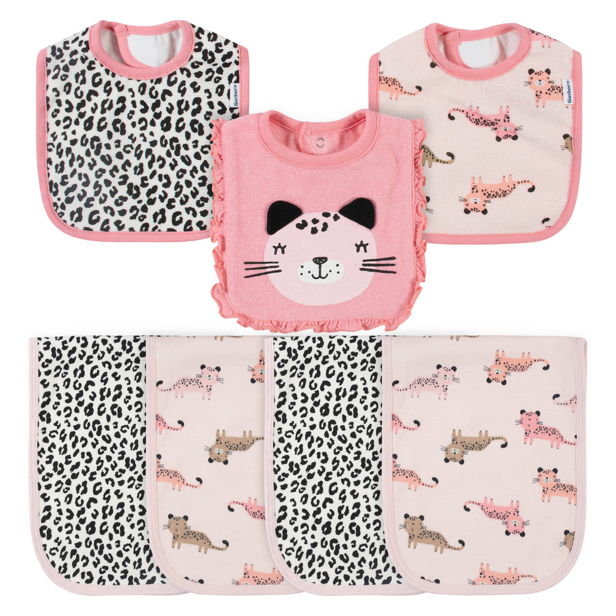 7-Piece Baby Neutral Leopard Terry Bibs & Terry Burp Cloths Set