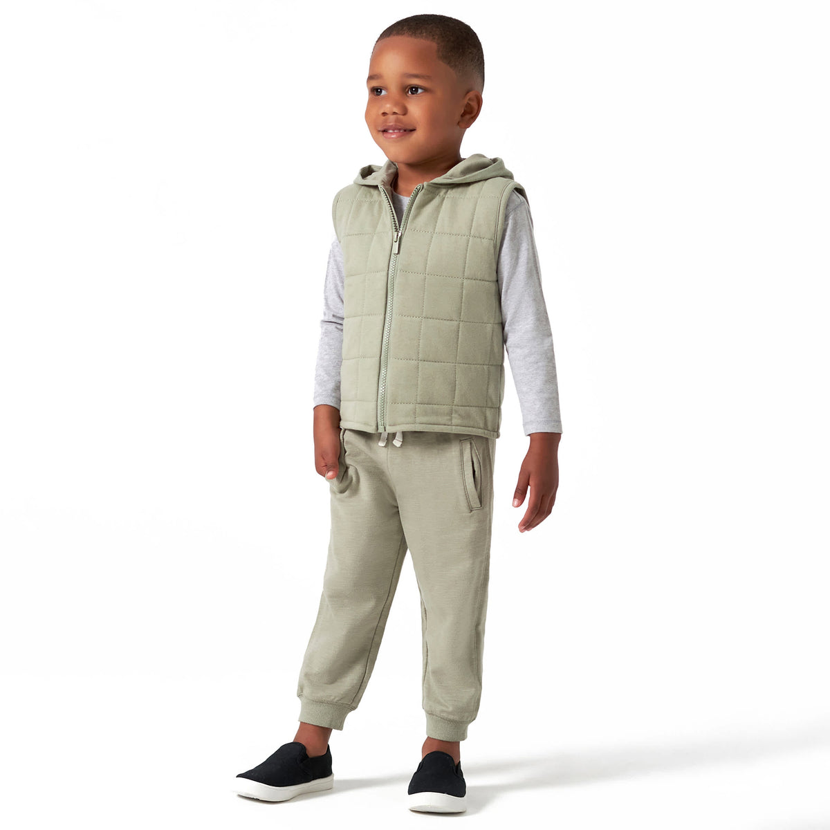 Modern Moments by Gerber Infant & Toddler Boys Green Quilted Hooded Vest, view 3