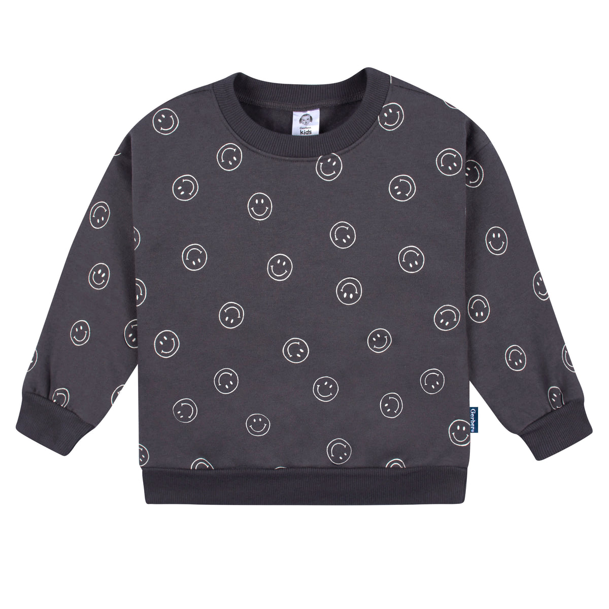 2-Piece Infant and Toddler Boys Charcoal Smiley Sweatshirt & Pant Set, view 2