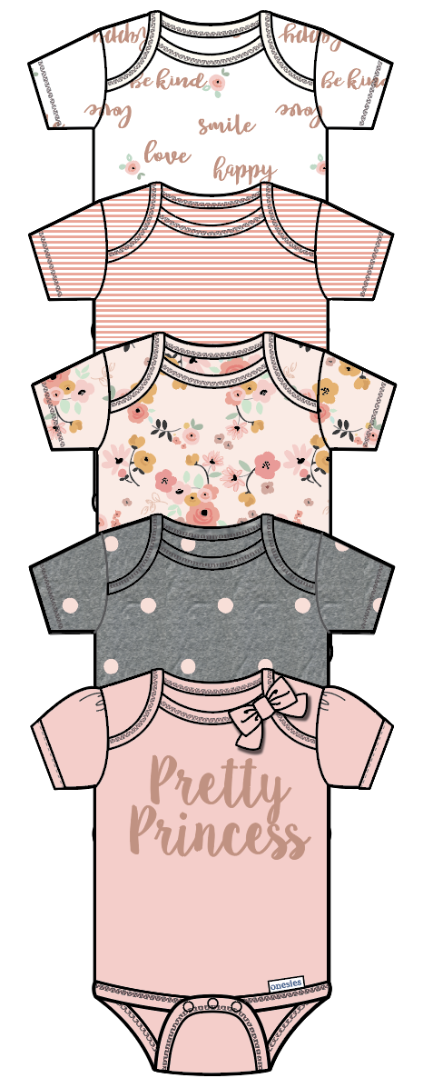 5-Pack Baby Girls Love You Organic Short Sleeve Onesies Brand Bodysuits