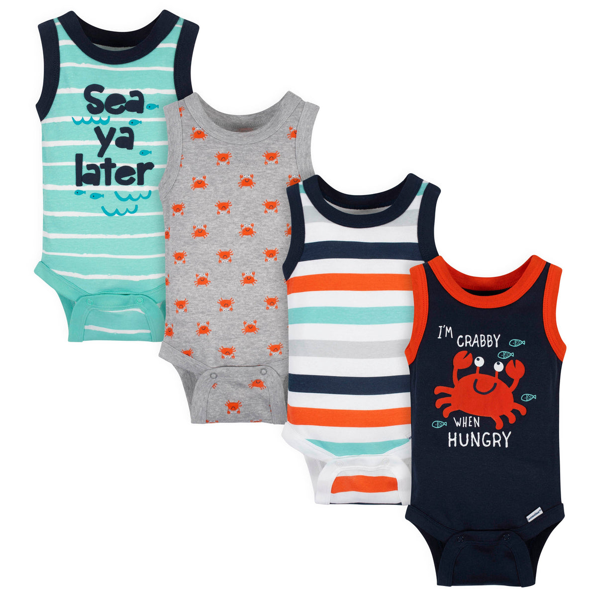 4-Pack Baby Boys Crabby Onesies Bodysuits