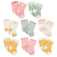 8-Pack Baby Girls Golden Floral Jersey Wiggle Proof® Socks