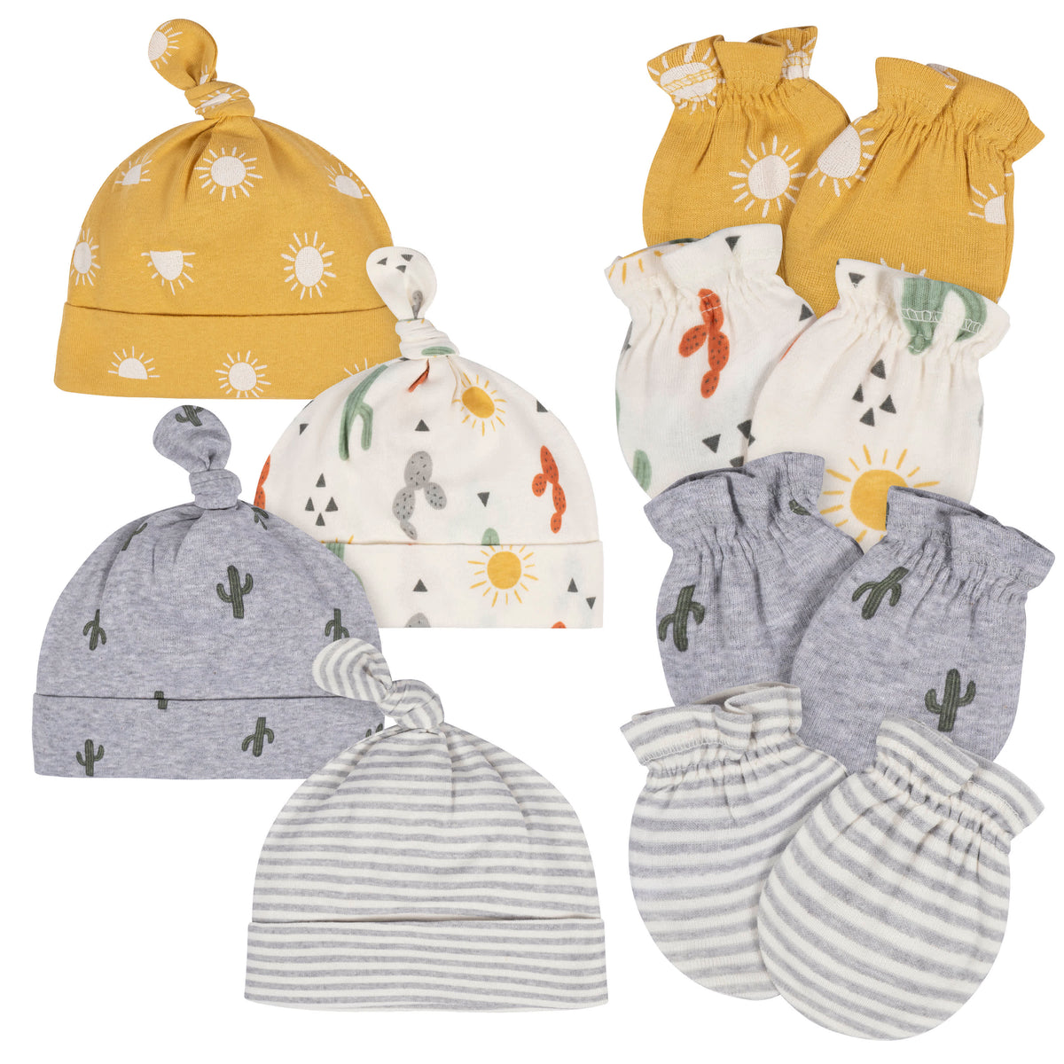 8-Piece Baby Neutral Southwest No Scratch Mittens & Caps Set