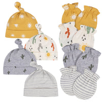 8-Piece Baby Neutral Southwest No Scratch Mittens & Caps Set