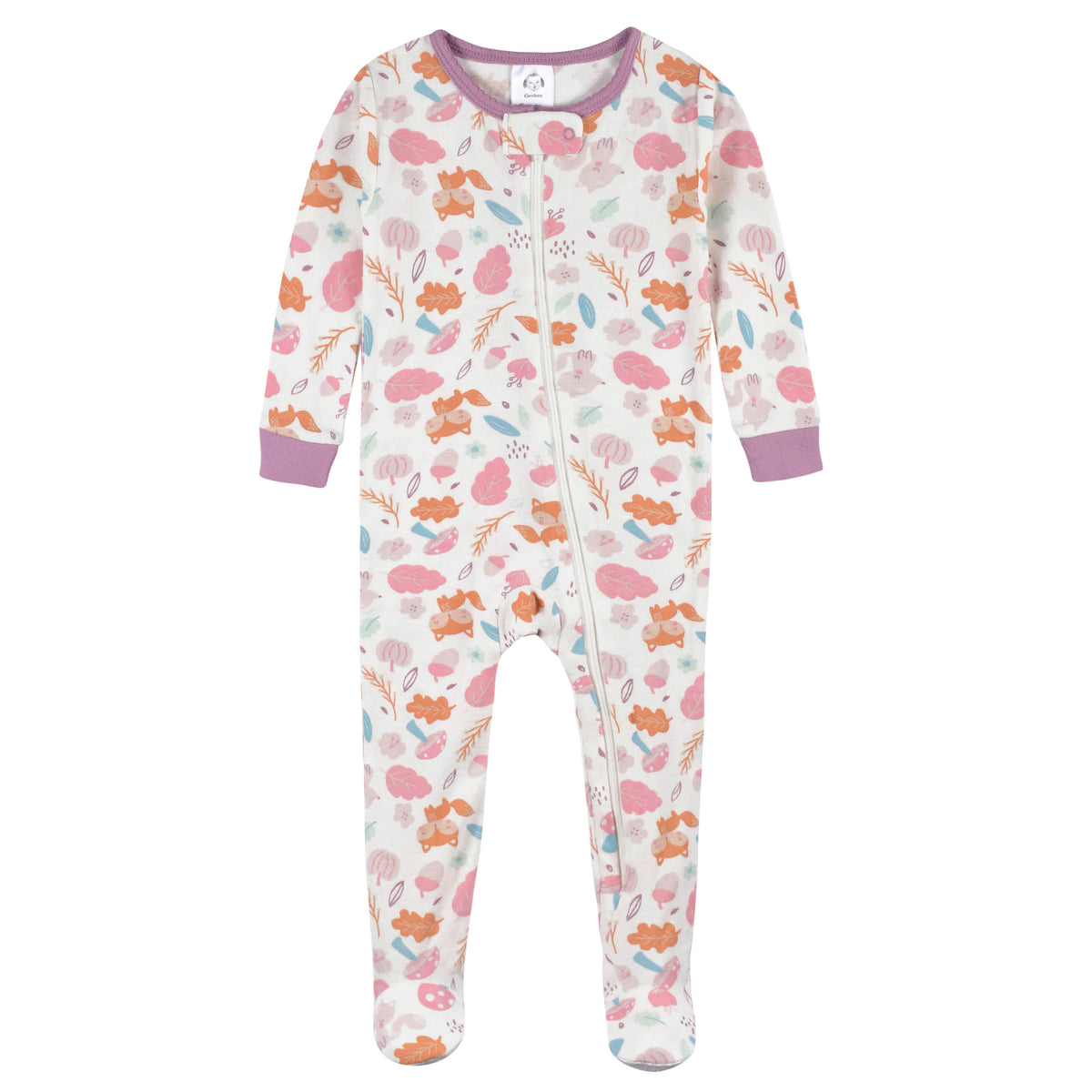 2-Pack Baby & Toddler Girls Purple Woodland Snug Fit Footed Cotton Pajamas, view 2