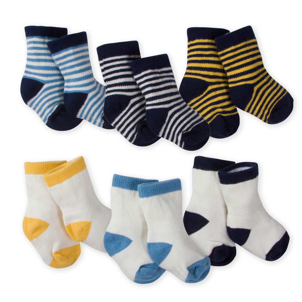 6-Pack Baby Boys Striped Wiggle Proof Terry Crew Socks