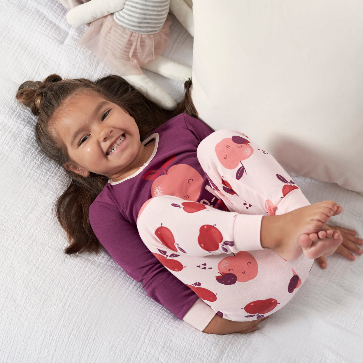 4-Piece Infant & Toddler Girls Apple Bouquets Snug Fit Cotton Pajamas, view 2