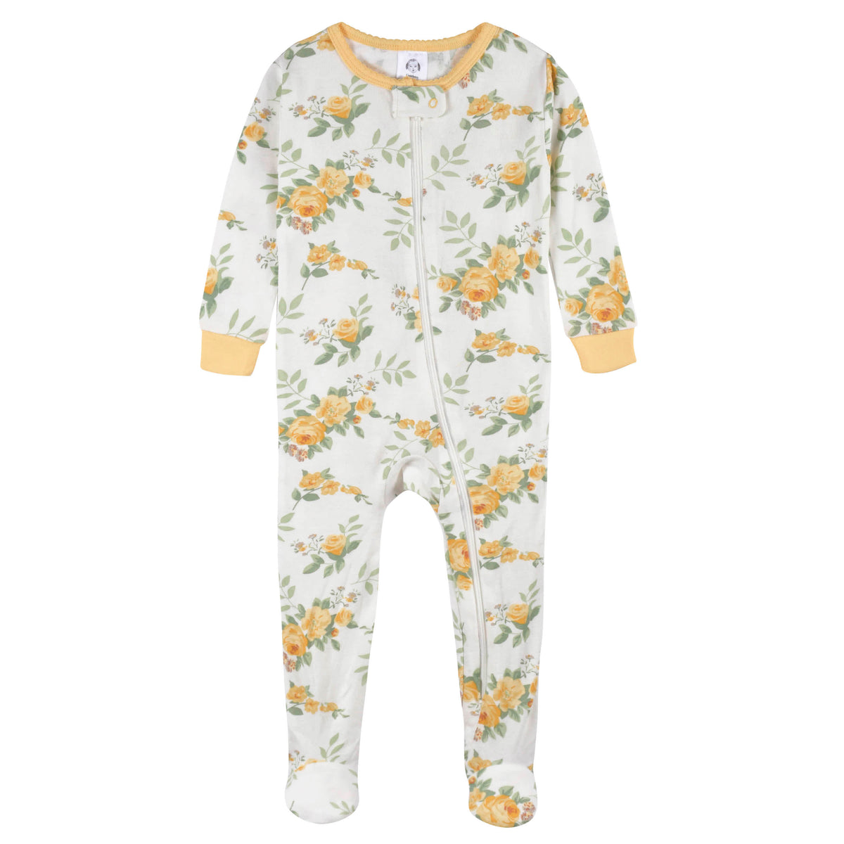 2-Pack Baby & Toddler Girls Golden Flowers Snug Fit Footed Cotton Pajamas, view 3