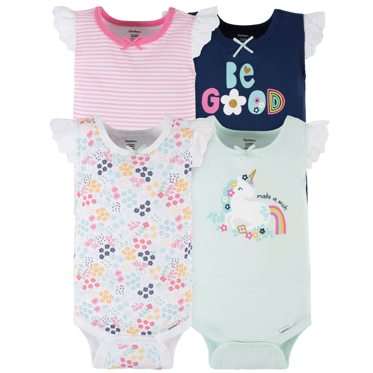 4-Pack Baby Girls Unicorn Tank Onesies Bodysuits
